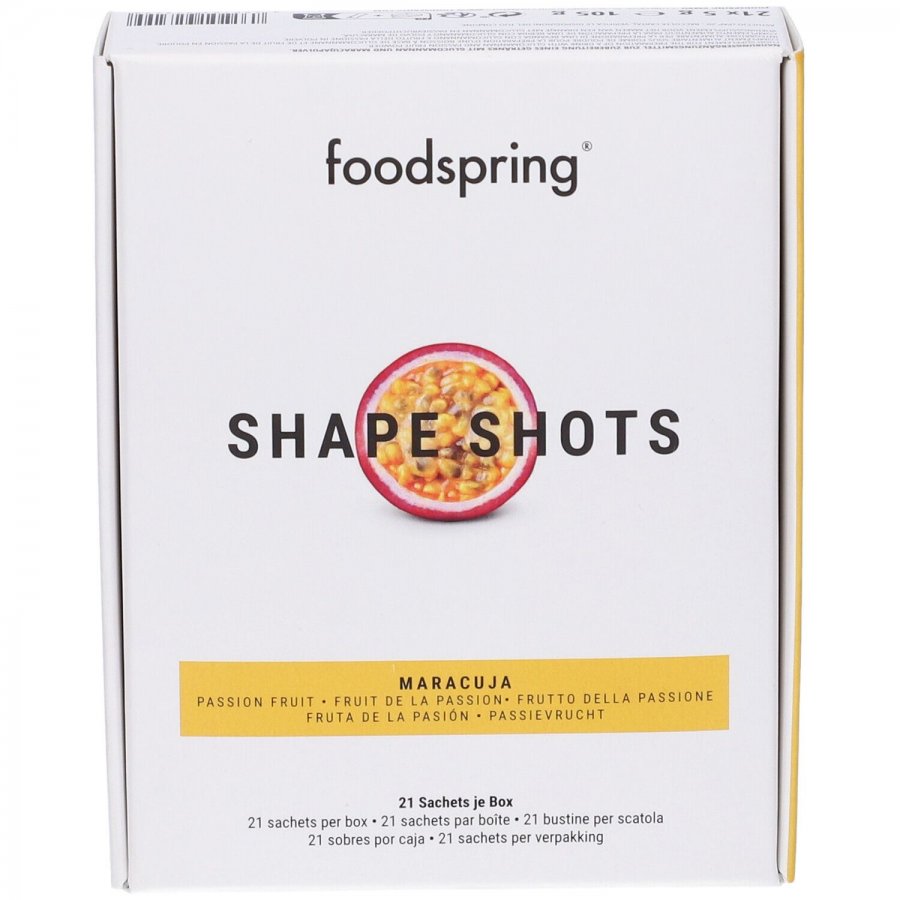 Foodspring Shape Shots 21 Bustine Gusto Frutto della Passione - Fibra Naturale per la Tua Sazietà