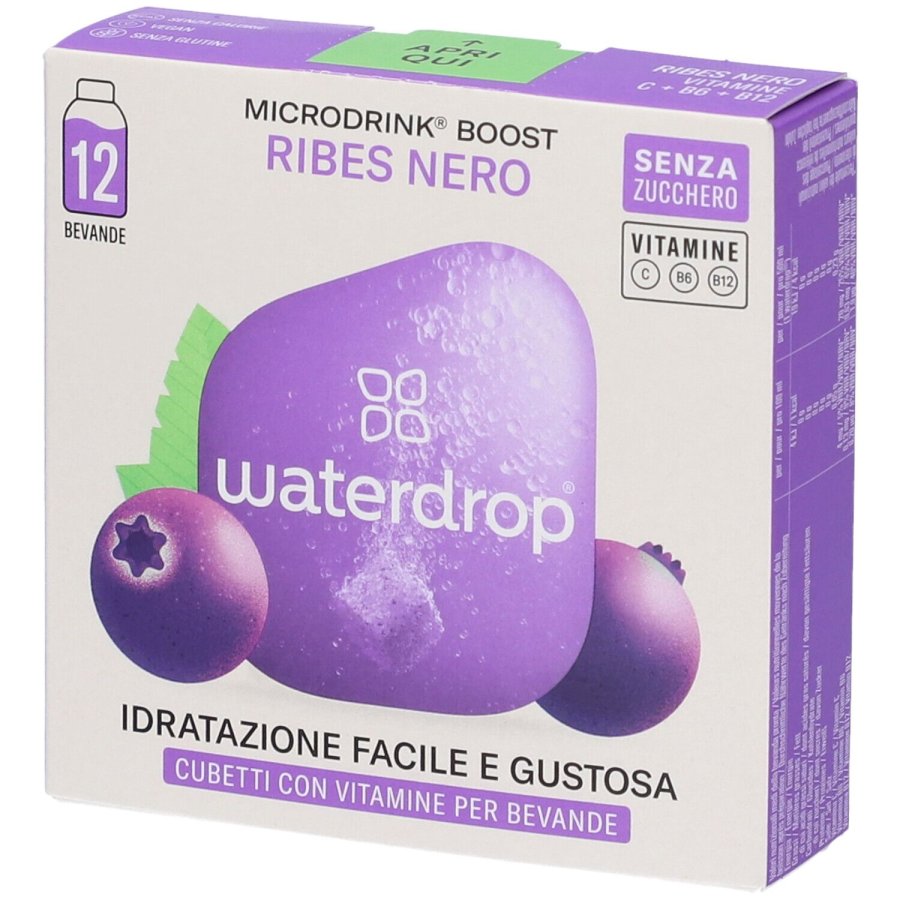Waterdrop Microdrink Boost Ribes Nero e Sambuco, 12 cubetti