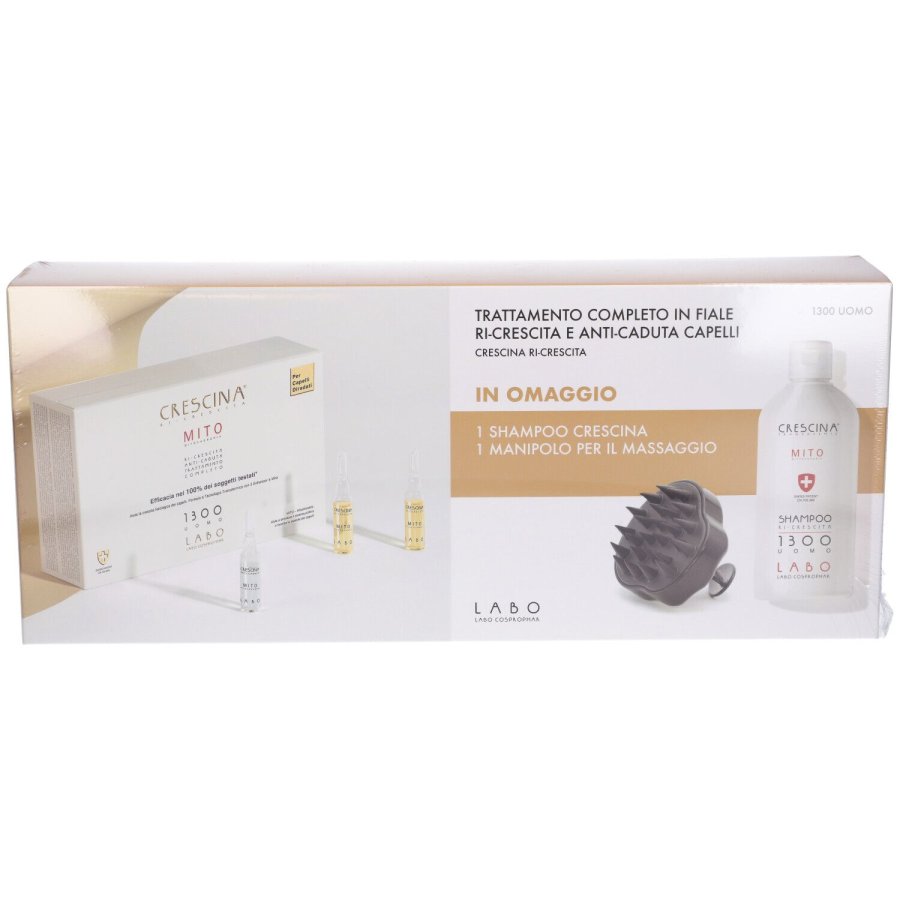 Labo, Crescina Mito, Ri-Crescita + Anti-Caduta 1300 Uomo - 10 + 10 Fiale + Massaggiatore e Shampoo Omaggio