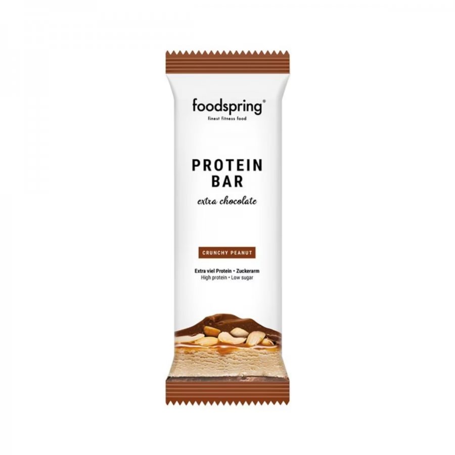 Foodspring Protein Bar Extra Chocolate Crunchy Peanut 65g - Barretta Proteica con Arachidi Croccanti e Cioccolato Extra