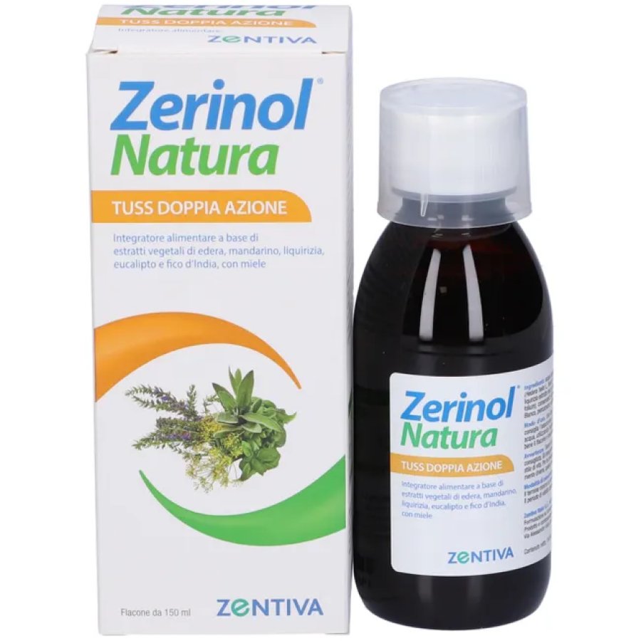 Zentiva Zerinol Natura Tuss Doppia Azione Sciroppo Tosse e Mal di Gola, 150ml