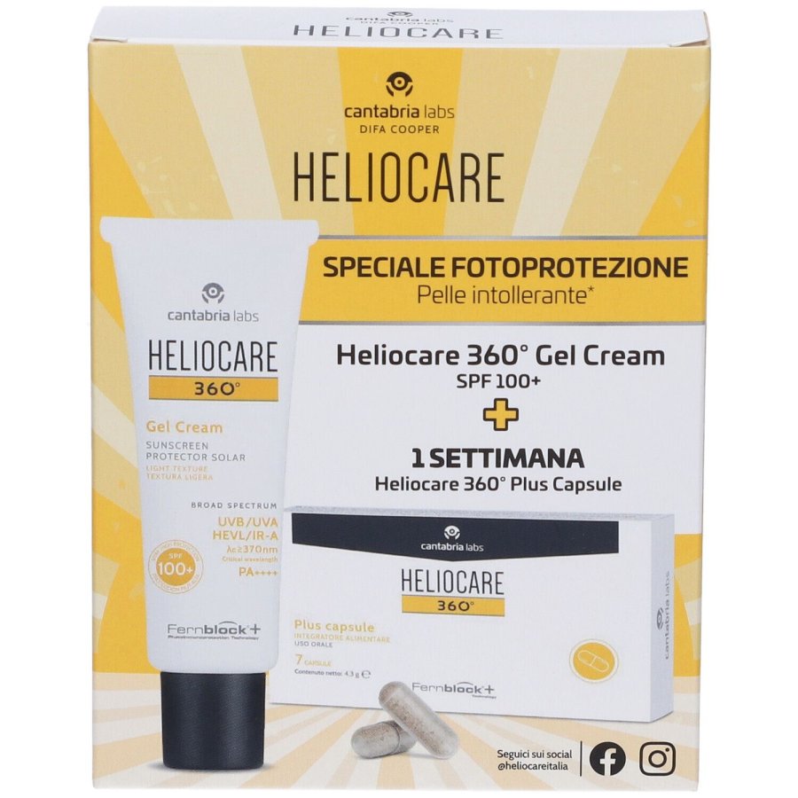 Heliocare 360° Set Speciale Gel Cream 50 ml + Plus Capsule, 7 pezzi