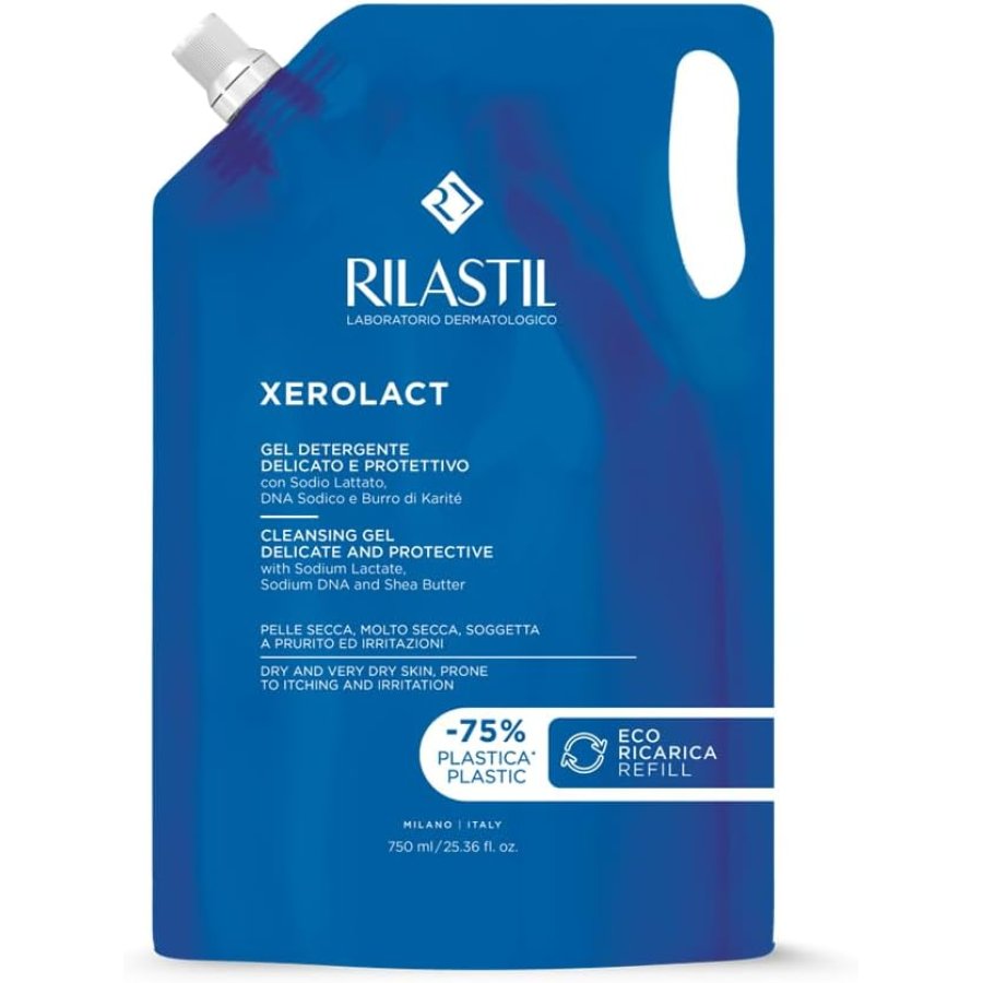  Rilastil, Xerolact Gel Detergente Delicato e Protettivo Ricarica, 750 ml 