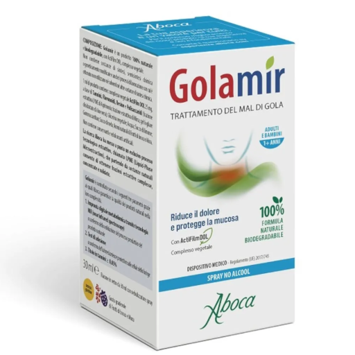 Aboca Golamir Spray Orale Senza Alcool 30 ml – Sollievo Rapido per Mal di Gola