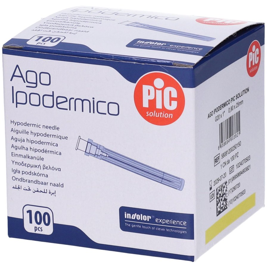 PIC Ago Ipodermico Monouso Gauge 20 1, 100 Pezzi PIC Ago Ipodermico Monouso Gauge 20 1, 100 Pezzi