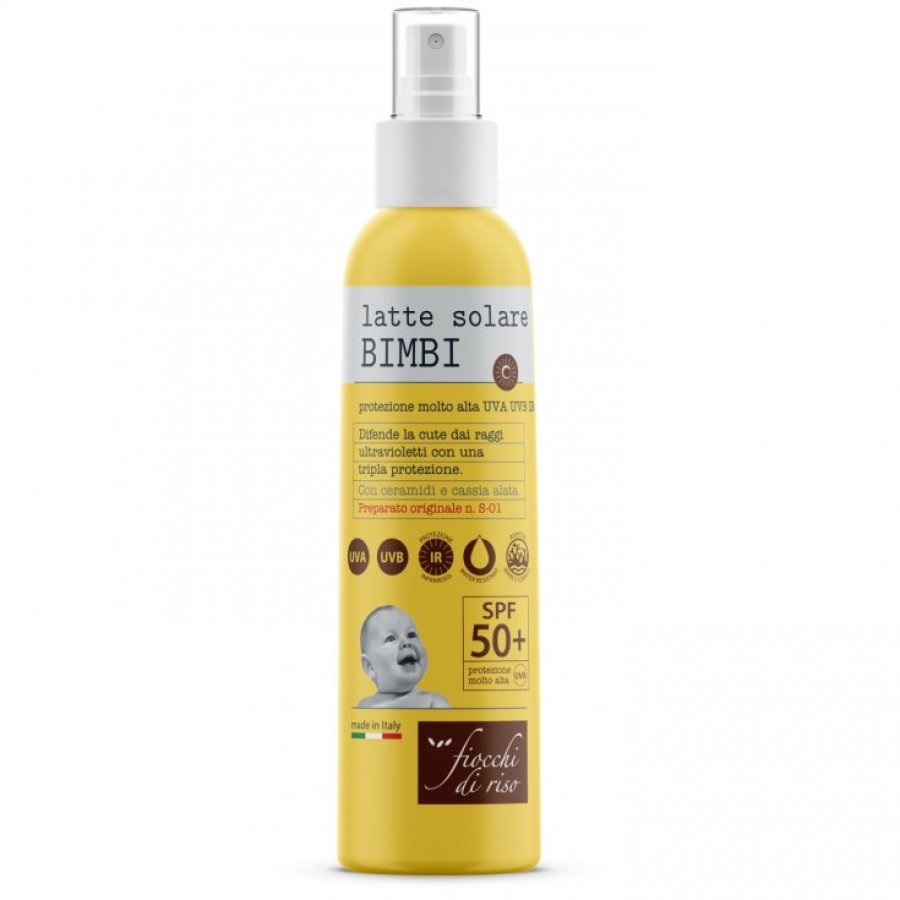 Fiocchi Di Riso Latte Solare Per Bambini SPF50+ 140ml - Protezione Solare Molto Alta UVA, UVB, IR