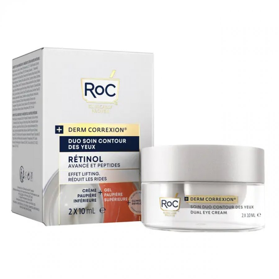 RoC Derm Correxion Crema Contorno Occhi Doppia Azione 2x10ml - Trattamento Lifting e Anti-rughe con Retinolo e Peptidi