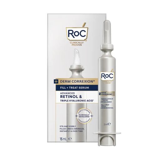 RoC Derm Correxion Fill + Treat Siero 15ml - Trattamento Filler Non Invasivo con Acido Ialuronico e Retinolo