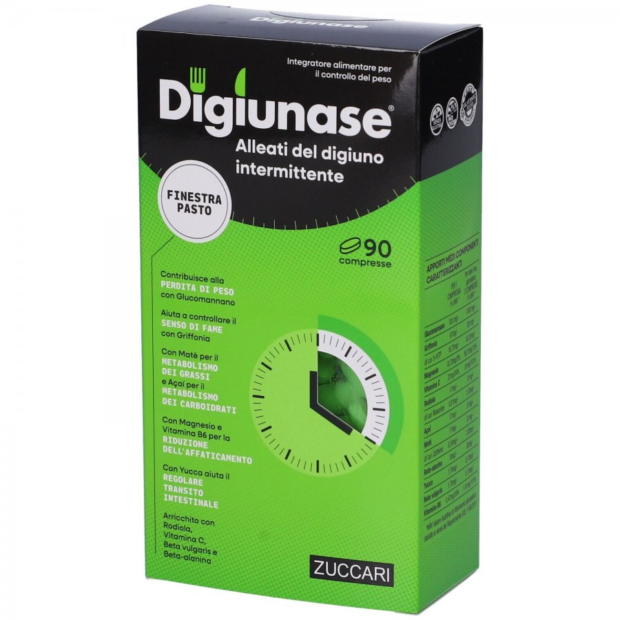 Zuccari Digiunase Finestra Pasto 90 Compresse - Integratore per Digiuno Intermittente, Controllo dell'Appetito e Perdita di Peso