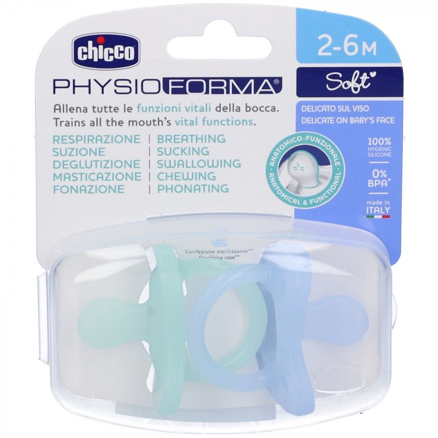 Chicco Gommotto Silicone Azzurro 2-6 Mesi 2 Pezzi - Succhietti Morbidi e Confortevoli