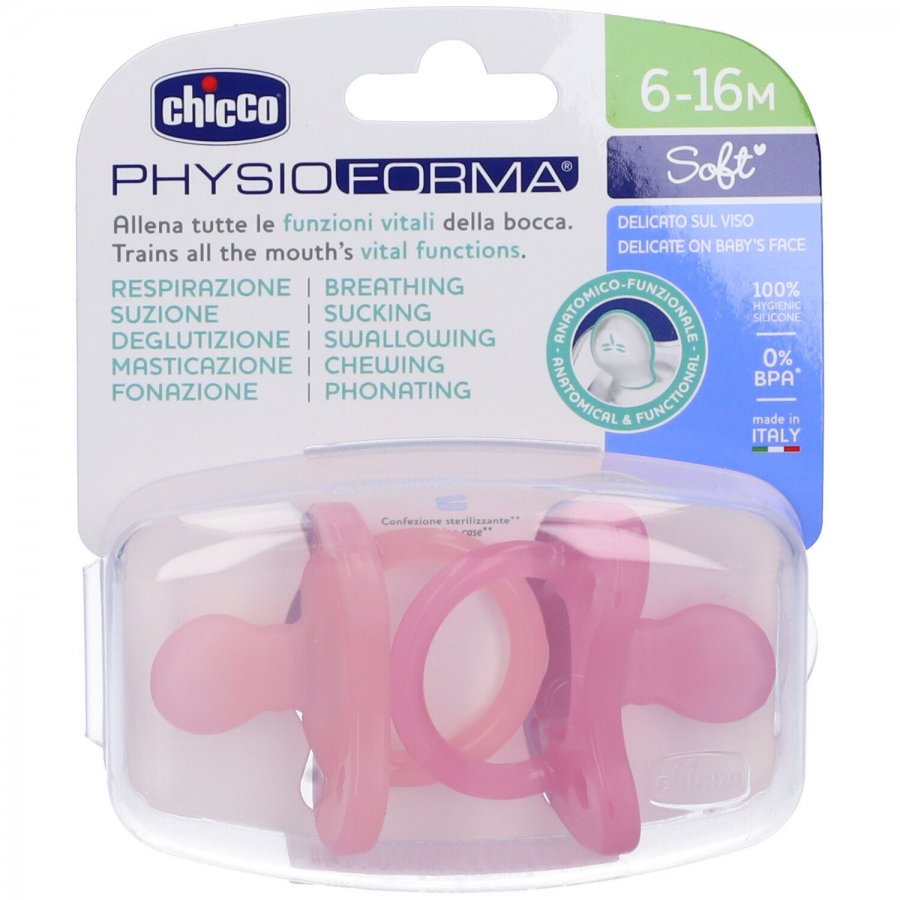 Chicco Gommotto Silicone Rosa 6-16 Mesi 2 Pezzi - Succhietti Morbidi e Confortevoli