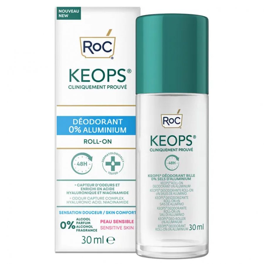 Roc Keops Deodorante Roll-on 0% Sali Di Alluminio 30ml - Deodorante Fresco e Nutriente per Pelli Sensibili