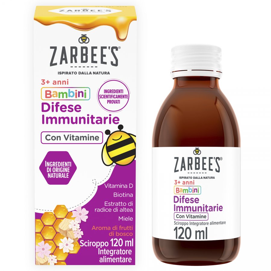 Zarbee's Difese Immunitarie Bambini 120ml - Integratore Alimentare con Vitamina D e Miele