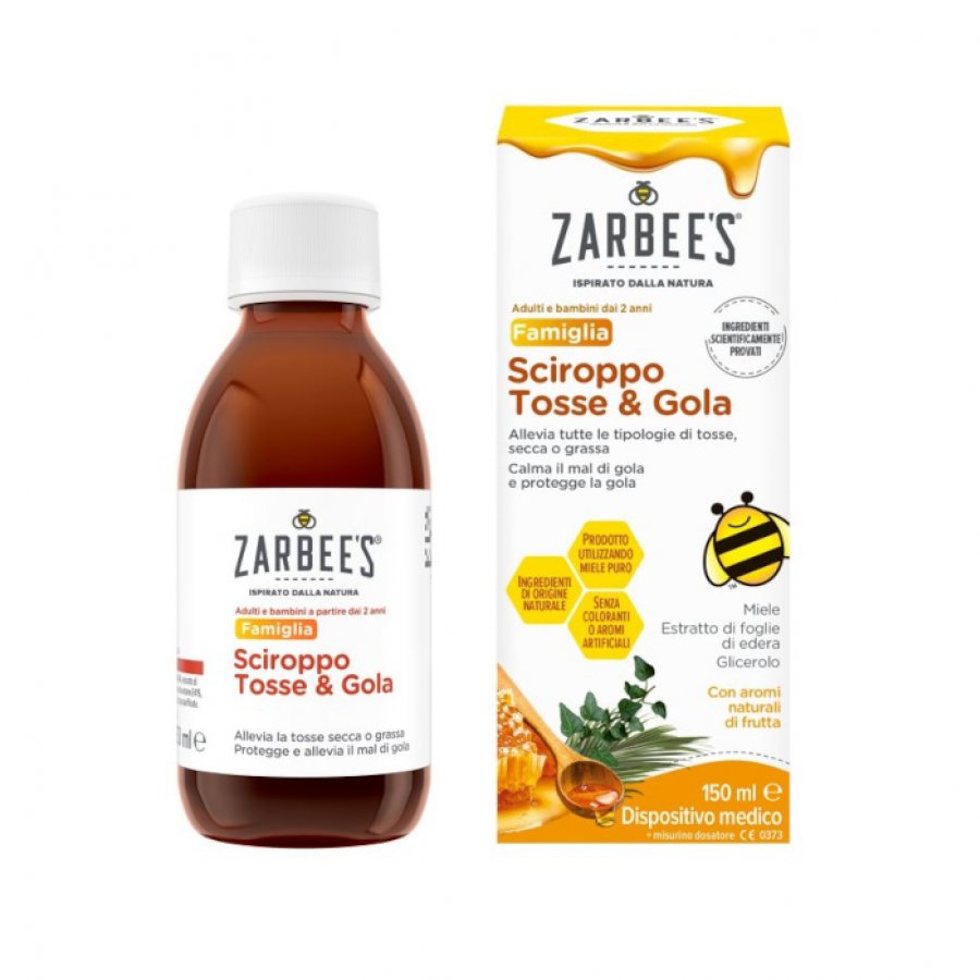 Zerbee's Famiglia Sciroppo per Tosse e Mal di Gola 120ml - Trattamento Naturale per Tosse Secca, Grassa e Gola Irritata