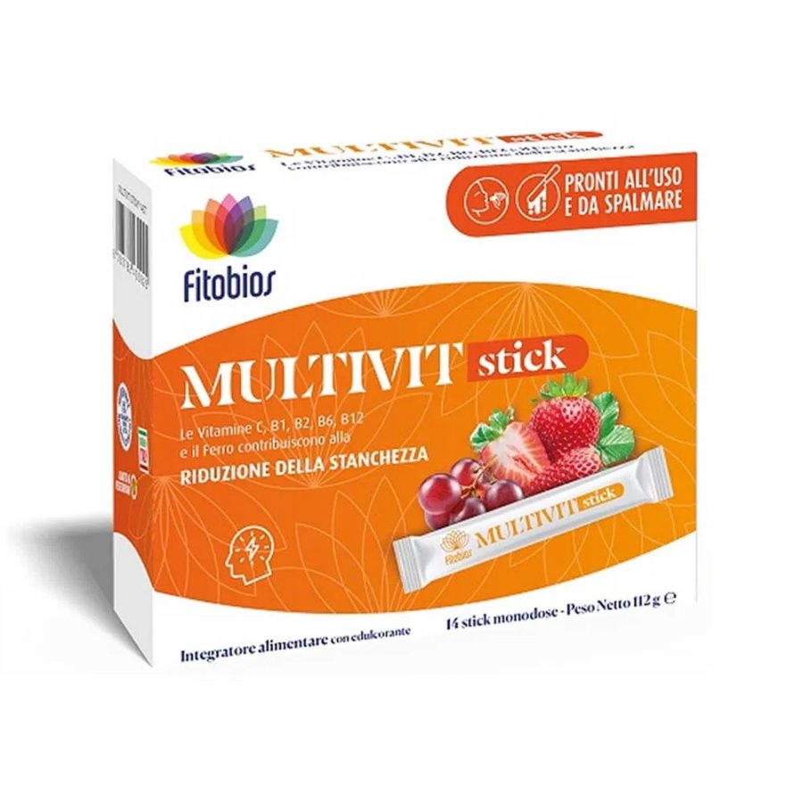 Fitobios Multivit Stick Integratore Riduzione della Stanchezza, 14 Stick - Integratore alimentare con Vitamine e Minerali