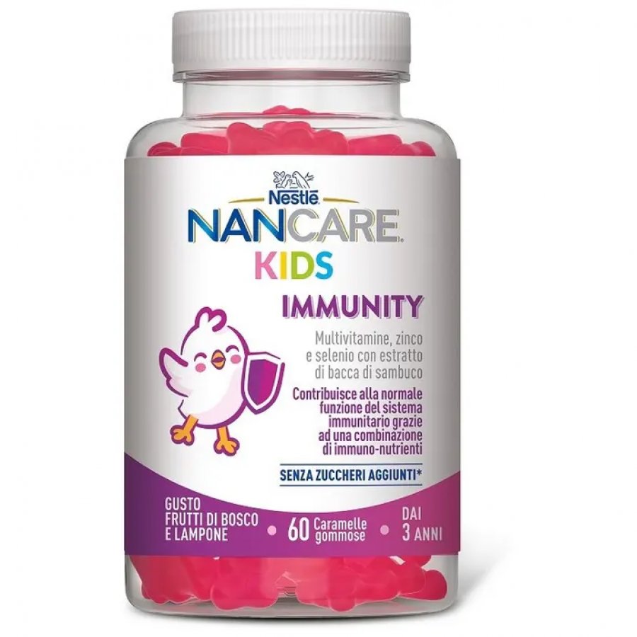 Nestlé Nancare Kids Immunity 60 Caramelle - Integratore Alimentare Multivitaminico con Zinco, Selenio ed Estratto di Bacca di Sambuco