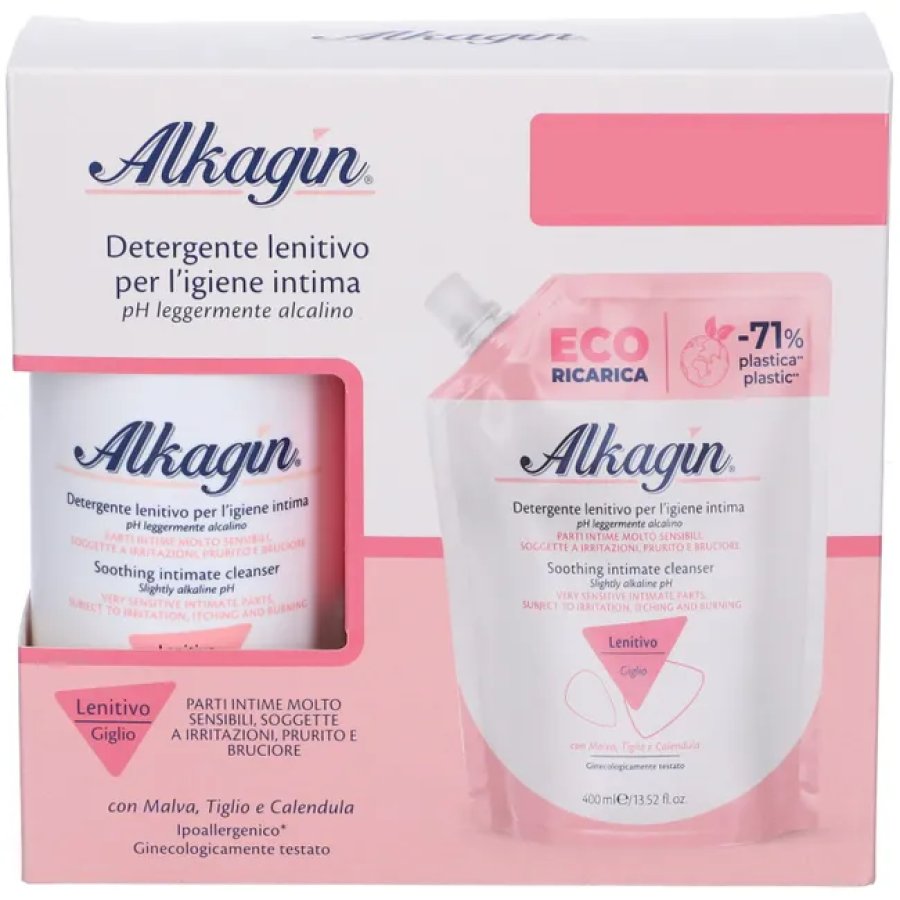 Alkagin Detergente Lenitivo per l´Igiene Intima Giglio 400ml + Ricarica 400ml
