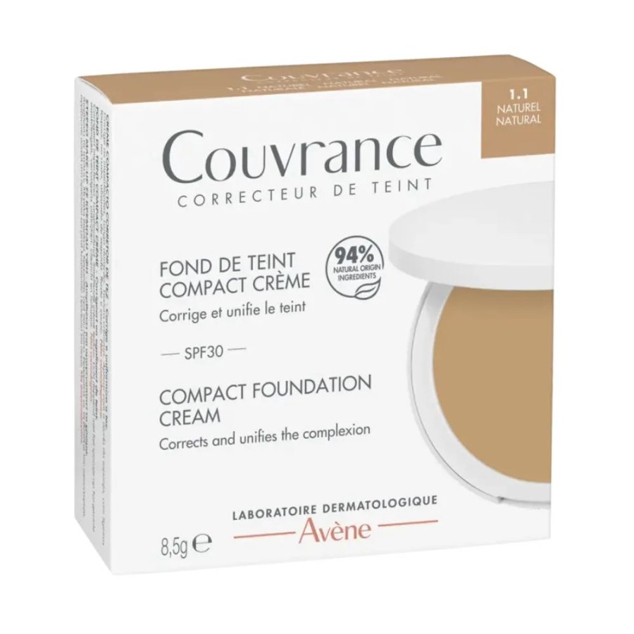 Avène, Couvrance Fondotinta Compatto in Crema SPF30 Colore 1.1 Natural, 8,5 g