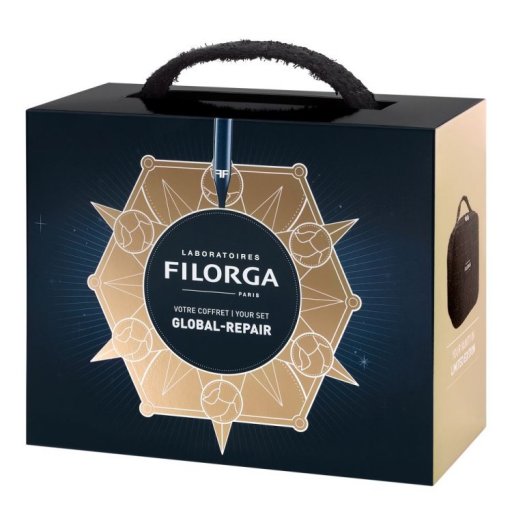 Filorga Global Repair, Cofanetto Crema 50ml, Elixir 5ml, Candela Profumata, Beauty Trousse, Trattamento Anti-Età Completo