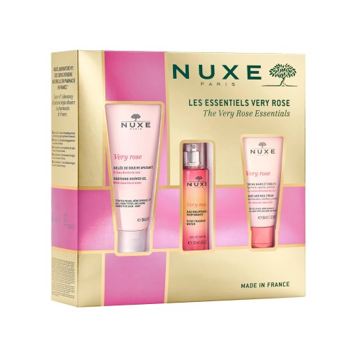 Nuxe, Cofanetto Very Rose Gel Doccia 100 ml, Acqua Profumata 30 ml, Crema Mani e Unghie 50 ml