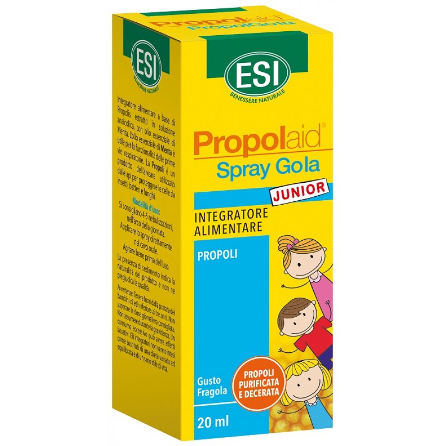 ESI Propolaid Spray Gola Junior, Integratore Propoli per Bambini, 20ml, Gusto Fragola, Mal di Gola, Tosse