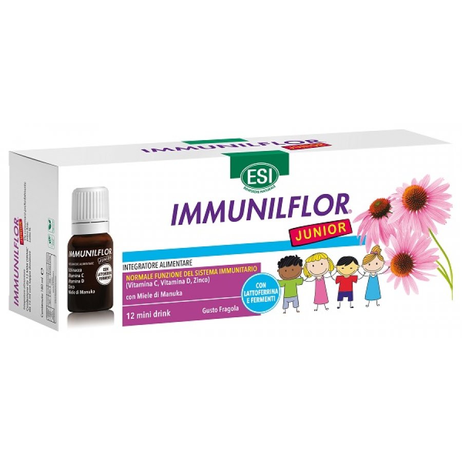 ESI Immuniflor Junior Integratore Sistema Immunitario Bambini, 12 Mini Drink Gusto Fragola