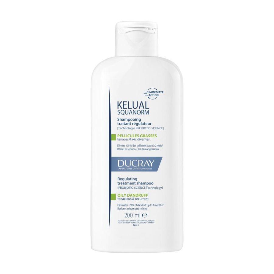 Ducray Kelual Squanorm Shampoo Regolatore Forfora Grassa, 200 ml