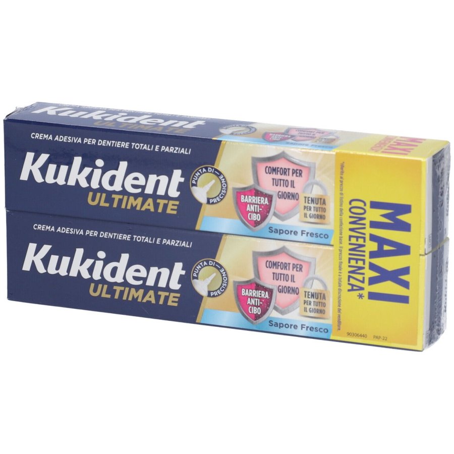 Kukident Ultimate Barriera Anti-cibo Crema Adesiva Sapore Fresco Bi-Pack, 2 x 57 g Kukident Ultimate Barriera Anti-cibo Crema Adesiva Sapore Fresco Bi-Pack, 2 x 57 g
