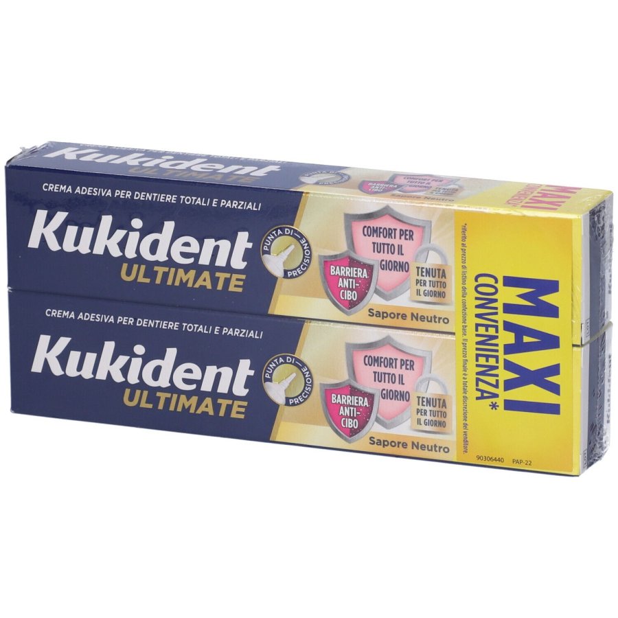 Kukident Ultimate Crema Adesiva Protesi Dentali Gusto Neutro Double Pack, 2 x 57 g Kukident Ultimate Crema Adesiva Protesi Dentali Gusto Neutro Double Pack, 2 x 57 g
