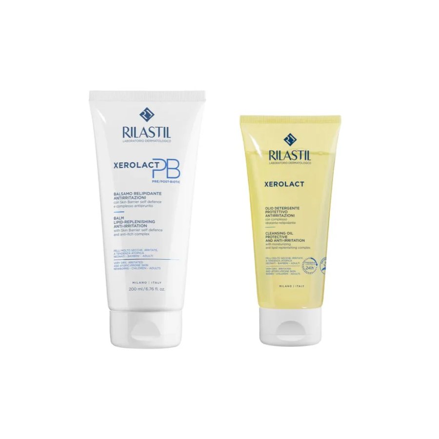 Rilastil, Xerolact PB, Balsamo Relipidante 200 ml + Olio Detergente Protettivo 100 ml