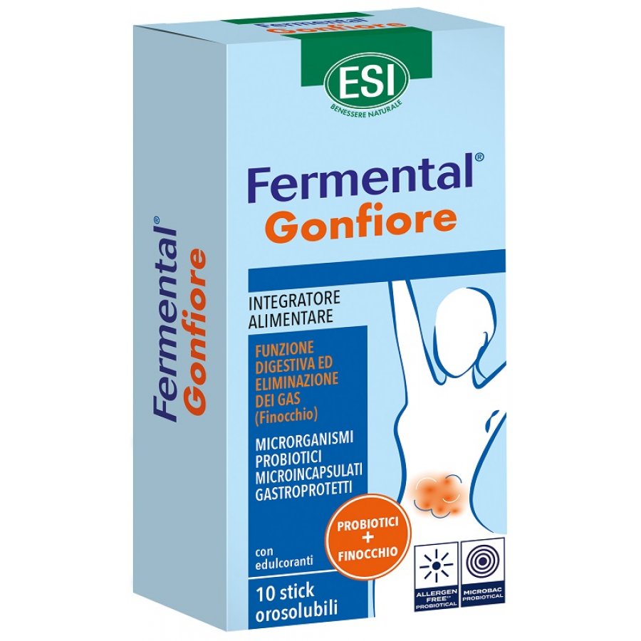 ESI Fermental Gonfiore - Integratore Alimentare Intestino, Riduzione Gonfiore - 10 Stick