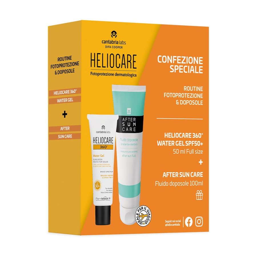 Heliocare 360° Kit Routine Fotoprotezione Water Gel SPF50+ + After Sun, 2 Pezzi