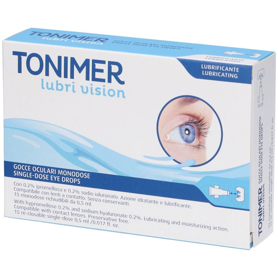 Tonimer Lubri Vision Gocce Oculari Idratanti e Lubrificanti, 15 flaconcini