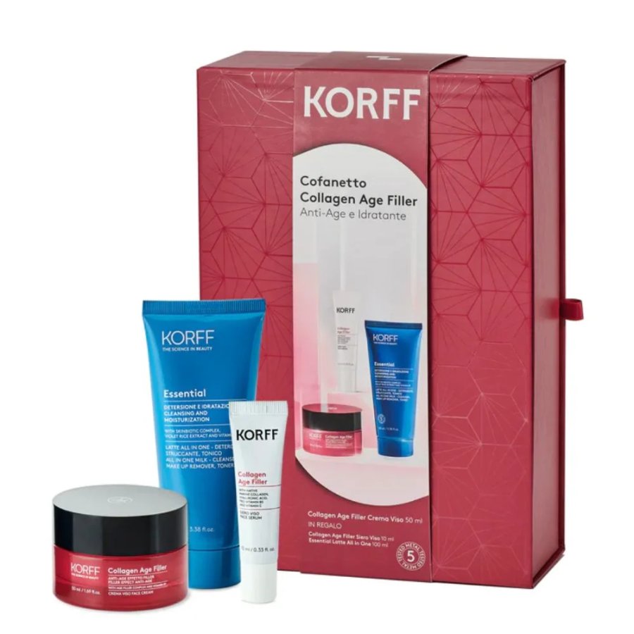 Korff Collagen Age Filler Cofanetto Anti-Age, Crema Viso 50 ml + Siero 10 ml + Latte All in One 100 ml