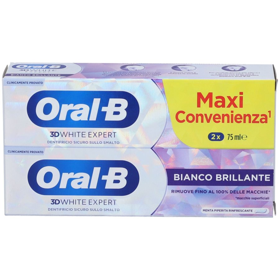 Oral-B 3D White Expert Bianco Brillante Double Pack, 2 x 75 ml