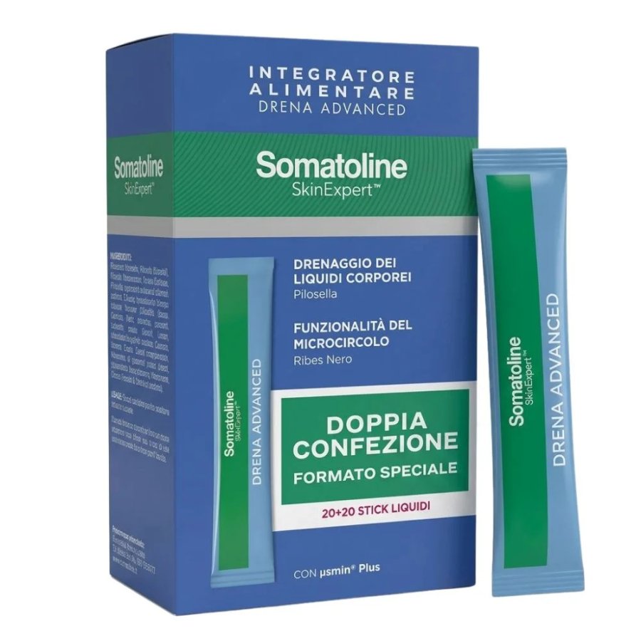 Somatoline Skin Expert Drena Advanced Integratore Alimentare Drenante, 2 x 20 Stick