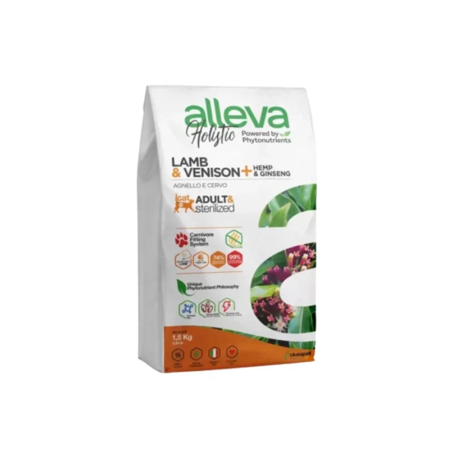 Alleva Holistic Gatto Adult Sterilized Agnello e Cervo Crocchette Grain Free, 1,5 kg