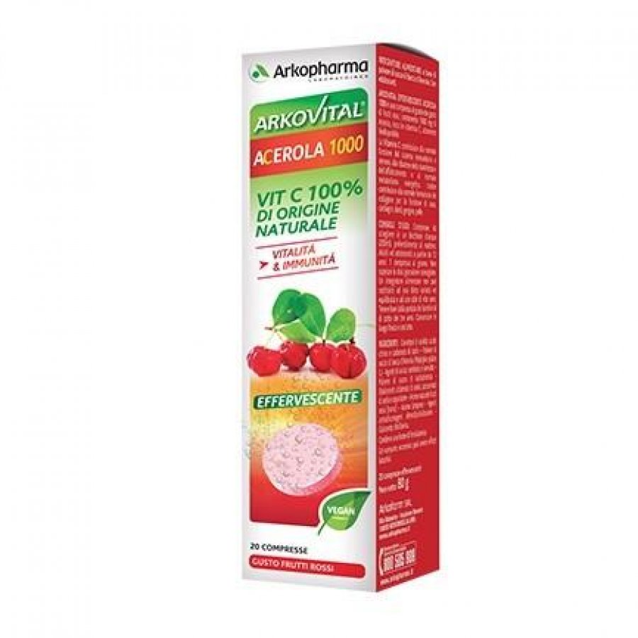 Arkopharma Arkovital Acerola 1000 Effervescente 20 Compresse - Integratore di Vitamina C Naturale