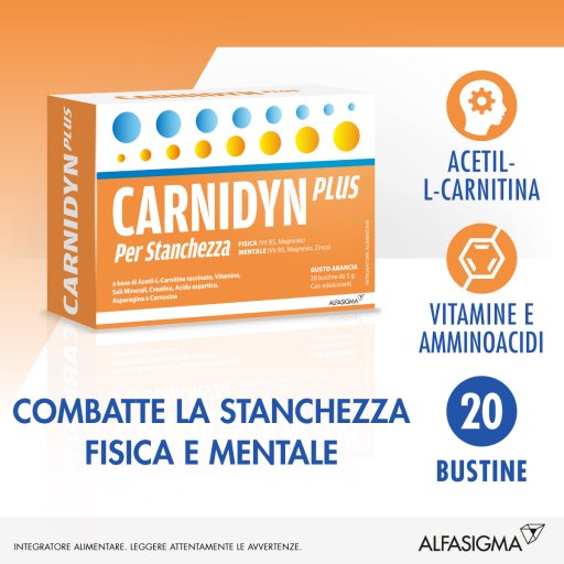 Carnidyn Plus - 20 Bustine da 5g - Integratore di Carnitina e Coenzima Q10