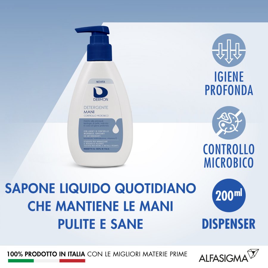 Dermon - Detergente Mani Effetto Microbico 200ml - Igiene Profonda e Protezione Attiva
