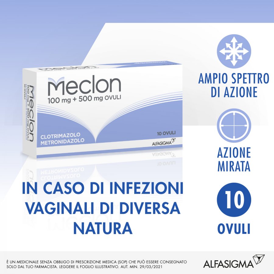 Meclon - 10 Ovuli Vaginali 100+500mg - Trattamento per le Infezioni Vaginali
