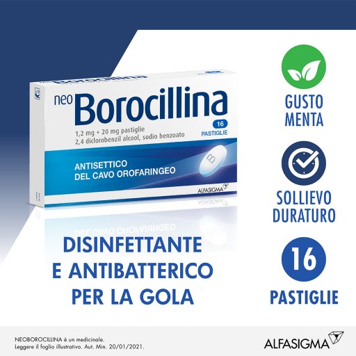 Neoborocillina - Antisettico 16 Pastiglie 1,2+20mg - Rimedio per la Gola Irritata