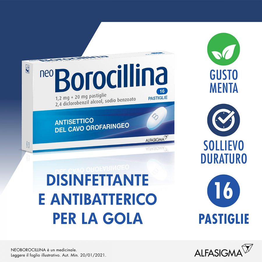 Neoborocillina - Antisettico del cavo orofaringeo 16 Pastiglie 1,2+20 mg