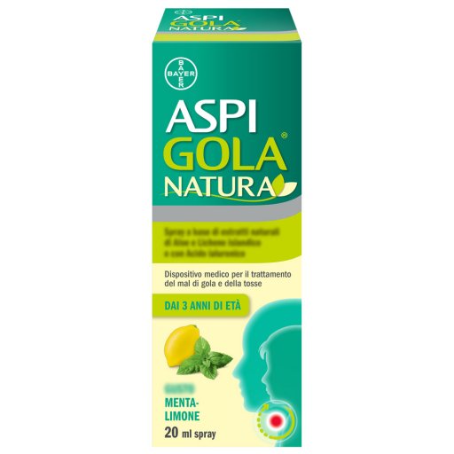 Aspi Gola Natura Spray Menta e Limone - Per il trattamento del mal di gola e della tosse - 20ml 