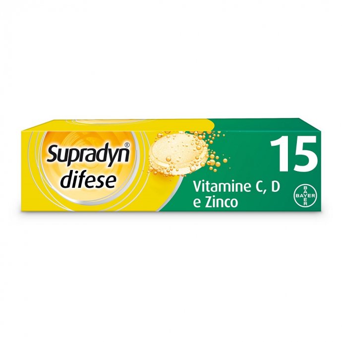 Supradyn Difese Integratore Alimentare Multivitaminico con Vitamina C Vitamina D e Zinco per il Sistema Immunitario - 15 Compresse Effervescenti Gusto Arancia