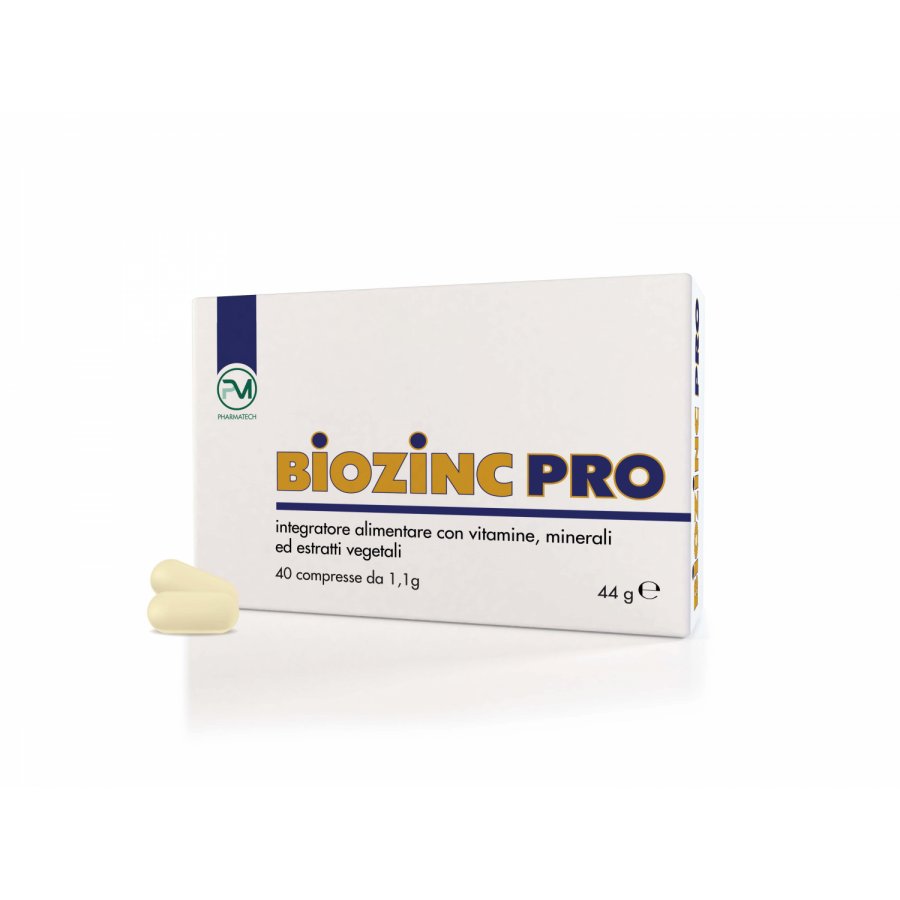 Piemme Pharmatech Biozinc Pro - Integratore 40 Compresse per Capelli, Unghie e Prostata