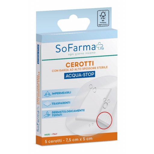 Sofarmapiù Cerotti Acqua-Stop 5 Pezzi 7.5x5cm - Protezione e Guarigione Ottimali per Ferite e Tagli