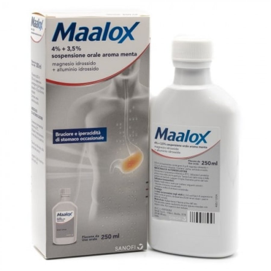 Maalox Sospensione Orale Aroma Menta da 250ml - Trattamento per Bruciore e Iperacidità di Stomaco Occasionale