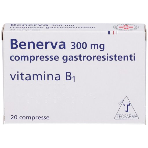 Benerva 300mg, Vitamina B1, 20 Compresse Gastroresistenti - Integratore per Carenza di Tiamina, Alcolismo e Disturbi Psichici