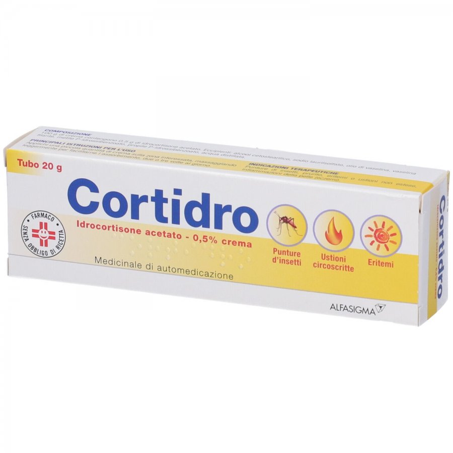 Cortidro 0,5% Crema 20g - Trattamento per Punture di Insetto, Eritemi e Ustioni